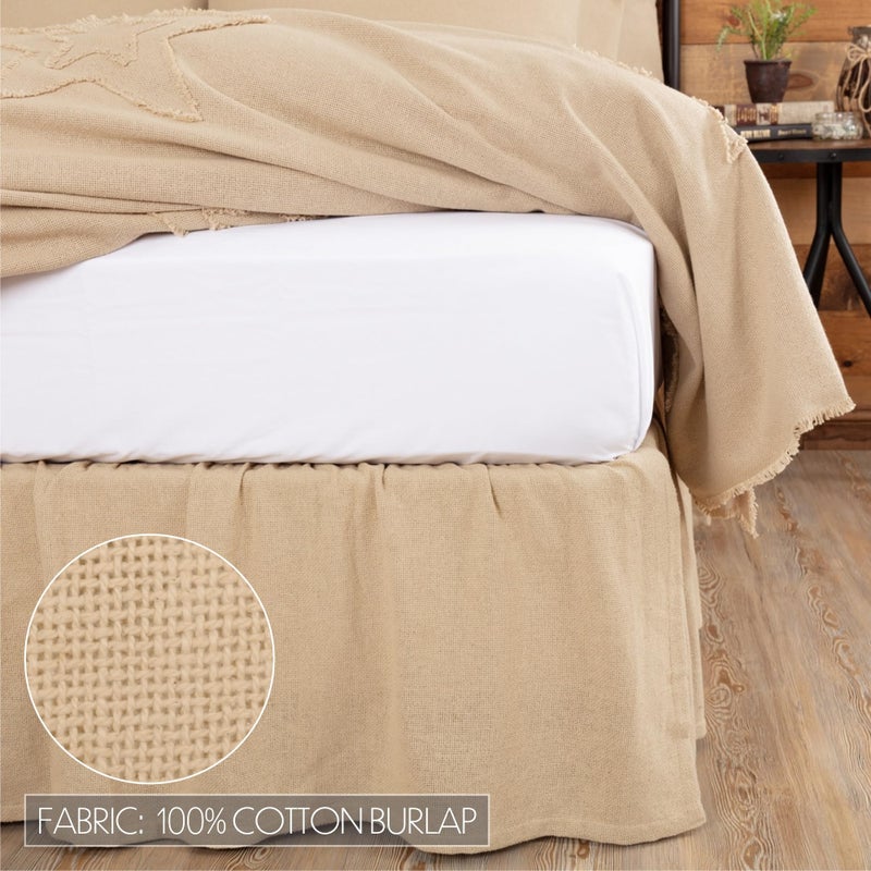 VHC Brands Burlap Vintage Farmhouse King Bed Skirt Tan Distressed Appearance Cotton Solid Color Split Corners Bedroom Decor - Image 3